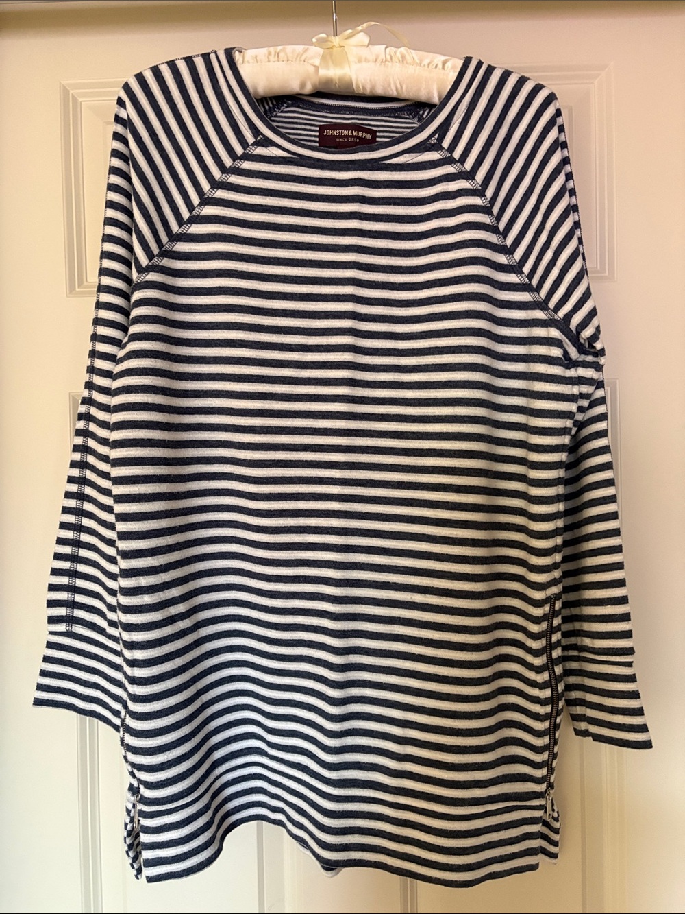 Johnston & Murphy Navy and White Striped Pullover Top